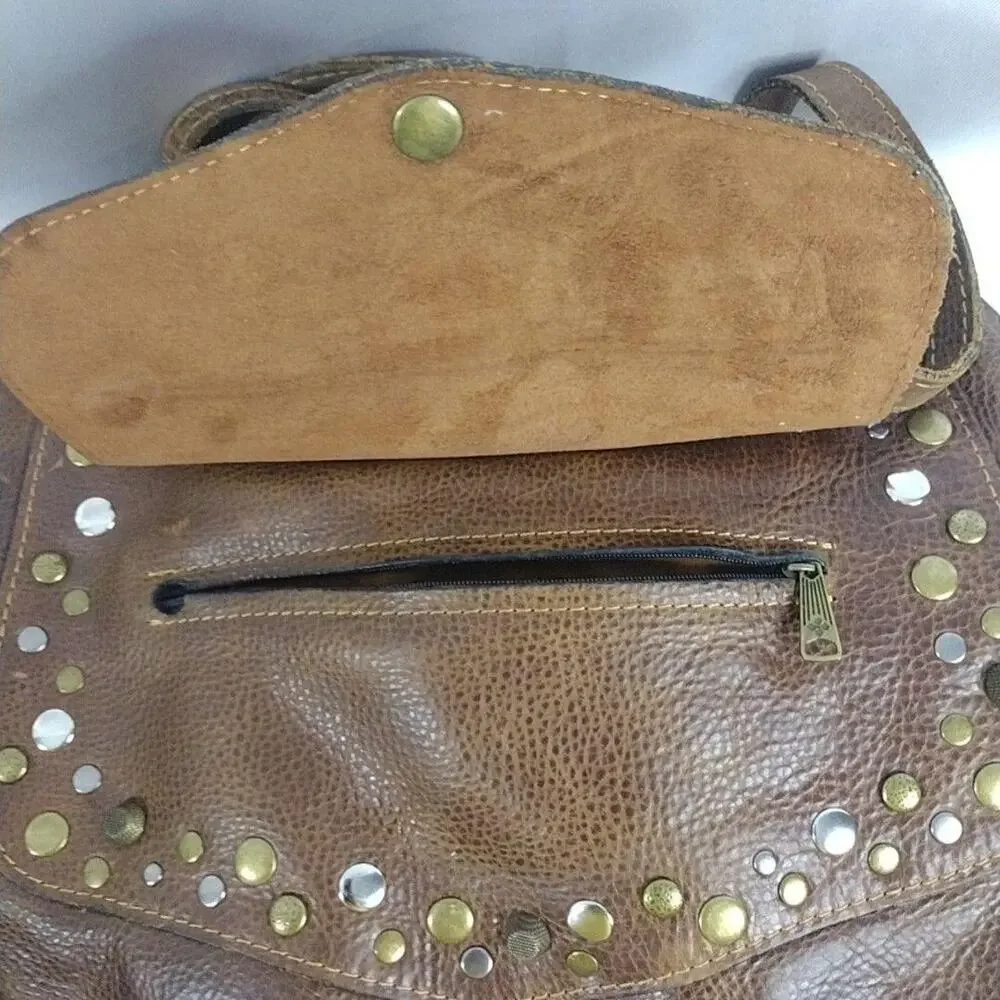 Patricia Nash Hobo Bag Womens Large Brown Studded Leather Shoulder Purse